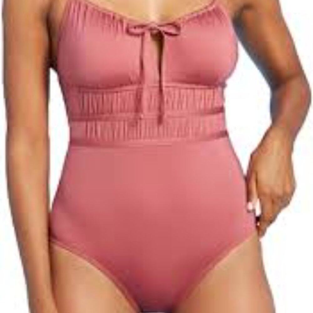 NWT Kona Sol mauve ruched halter‎ open back swimsuit